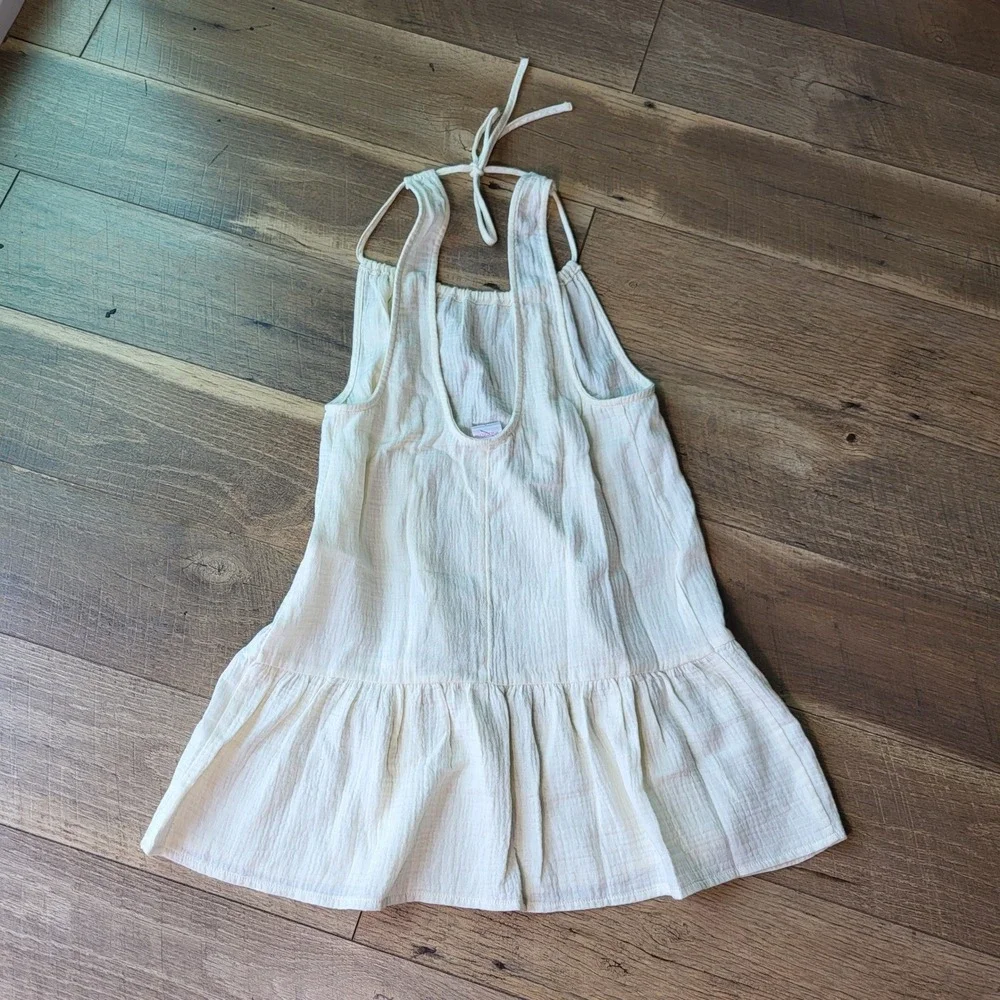 Xhilaration Womens Small Cream Gauze Halter Mini Dress Tiered Ruffle Sleeveless